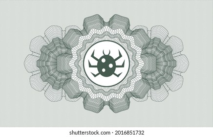 Green abstract linear rosette. Vector Illustration. Detailed with bug icon inside