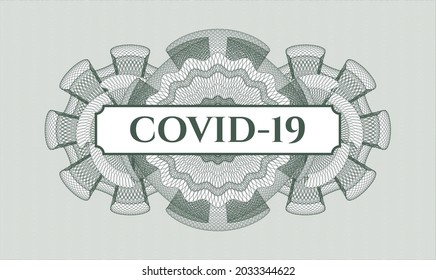 Green abstract linear rosette. Vector Illustration. Detailed with text COVID-19 inside