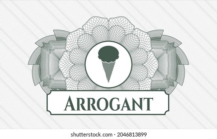 Green abstract linear rosette. Vector Illustration. Detailed with ice cream icon and Arrogant text inside