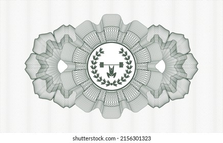 Green abstract linear rosette. Vector Illustration. Detailed with weightlifting inside of crown icon inside