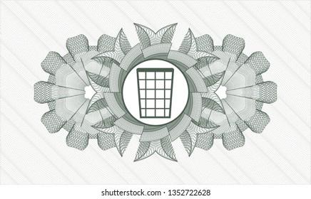Green abstract linear rosette with wastepaper basket icon inside