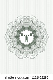 Green abstract linear rosette with weightlifting icon inside