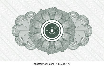 Green abstract linear rosette with weightlifting or powerlifting plate (45 lbs) icon inside