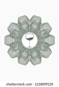 Green abstract linear rosette with wine cup icon inside