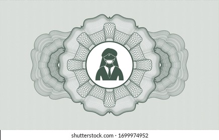 Green abstract linear rosette with woman wearing face mask icon inside