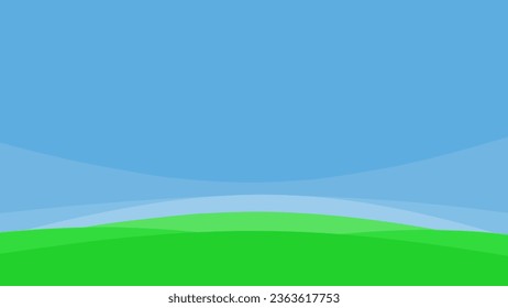 green abstract meadow scene with clear blue sky flat vector illustration background