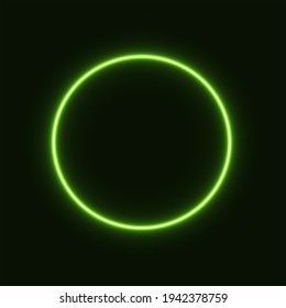 green abstract neon circle glowing in the dark. design element for poster, banner, advertisement, print. Vector graphics. neon illustration. glowing circle.