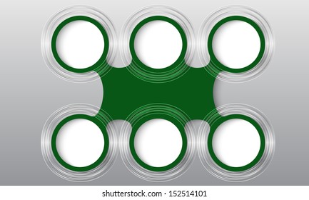 green abstract object with six circles for text