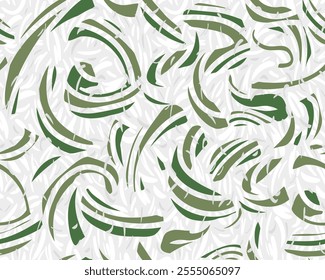 Green abstract organic shapes seamless pattern. Vector hand drawn green curved and wavy bold lines with drops, spots on a light background. Contemporary print. Simple geometric ornament