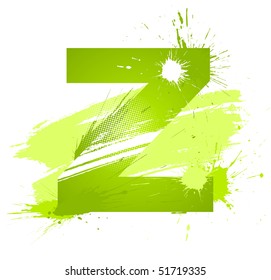 Green abstract paint splashes font. Letter Z. Vector on white background.