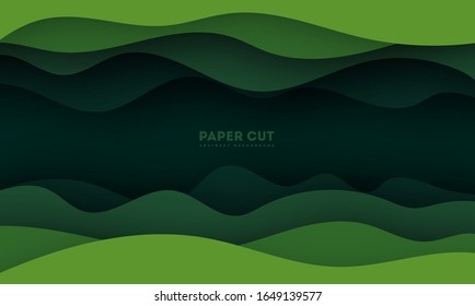 Green abstract paper carve background.Paper art style of nature concept design.Vector illustration