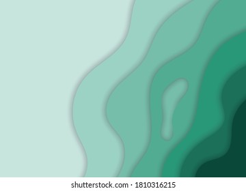 Green abstract paper carve background.Paper art style of nature concept design.Vector illustration.