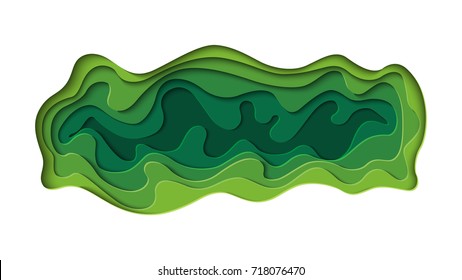 Green abstract paper carve background.Paper art style of nature and eco concept design.Vector illustration.