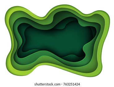 Green abstract paper carve background.Paper art style of nature concept design.Vector illustration.