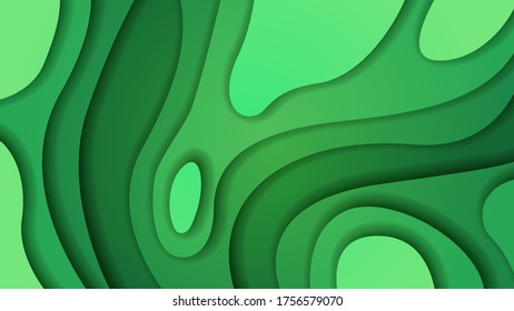 Diseño moderno de corte de papel abstracto verde vector de fondo sombras 3D objetos suaves