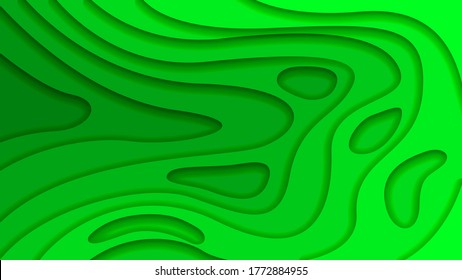 Green Abstract Paper Cut Background Vector Shadows 3D Smooth Objects Modern Design