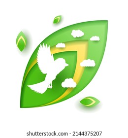 Resumen Verde Cortar papel Elementos de diseño Vector Fondo Aves Nubes Concepto de originami Naturaleza de la silueta Animales Bosque Eco