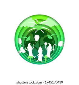 Grünes abstraktes Papier schneiden Baumdesign Elemente Vector Hintergrund Silhouette