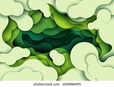 Green abstract paper layer background.Paper art style of nature concept cover design for business flyers template,book covers and material design.Vector illustration.