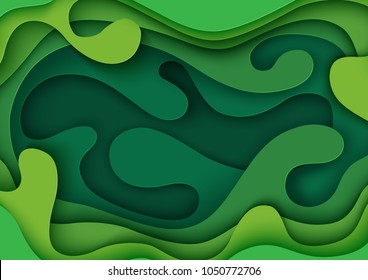 Green abstract paper wave layer carving background.Paper art style of nature theme concept cover design for business flyers template,book covers and material design.Vector illustration.