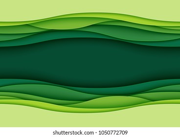 Green abstract paper wave layer carving background.Paper art style of nature concept cover design for business flyers template,book covers and material design.Vector illustration.