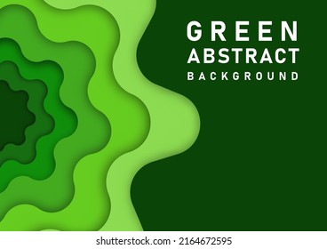 Green abstract papercut ecology background,Abstract green background style. 3d layout wallpaper from cardboard. Modern template with abstract curve shapes. Vector environmental card with papercut.