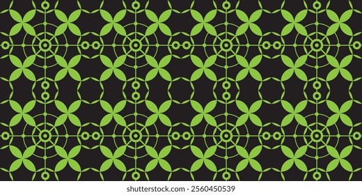Green abstract pattern with black circles on black background