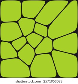 A green abstract pattern featuring irregular polygonal shapes, resembling stained glass or a cellular structure, outlined in black and enclosed in a square frame.

