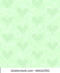 Green abstract pattern with hearts. Seamless vector background