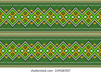 Patrón abstracto verde sin fisuras de fondo geométrico de fila de motivos étnicos. Diseño de ilustraciones vectoriales para textiles, cortinas, alfombras, papel de pared, papel de envoltura, ropa, tela.