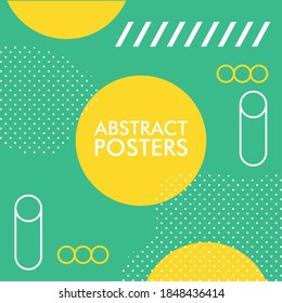 green abstract poster with memphis banner in circular frame vector illustration design