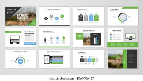 Green abstract presentation slide templates. Infographic elements template  set for web, print, annual report brochure, business flyer leaflet marketing and advertising template. Vector Illustration