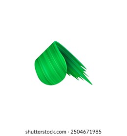 Icono de cinta abstracta verde en un diseño 3D con un efecto de pincelada. La Ilustración vectorial de la cinta es curva y se estrecha hasta un punto, dando un aspecto dinámico y fluido.