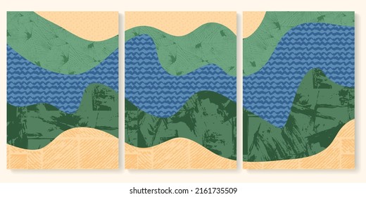 Green abstract rice field top view with texture vector background. Nature pattern, eco illustration, countryside poster design. Collection of agriculture landscape, set of simplicity ecology poster