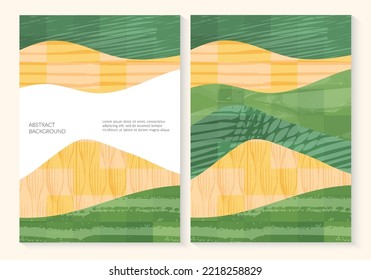 Vista superior del campo de arroz abstracto verde con fondo vectorial de textura. Patrón natural, ecoilustración, diseño de afiches de campo. Colección del paisaje agrícola, conjunto de póster de la ecología de la simplicidad