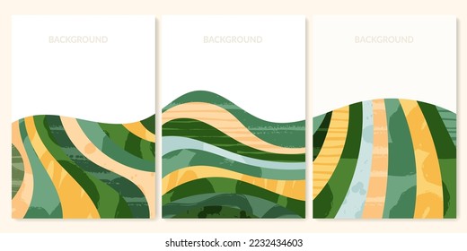 Green abstract rice field top view with texture vector background. Nature pattern, eco illustration, countryside poster design. Collection of agriculture landscape, set of simplicity ecology poster