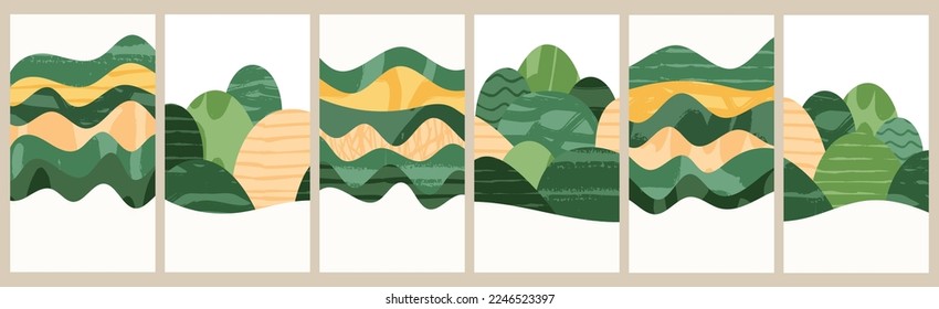 Vista superior del campo de arroz abstracto verde con fondo vectorial de textura. Patrón natural, ecoilustración, diseño de afiches de campo. Colección del paisaje agrícola, conjunto de póster de la ecología de la simplicidad