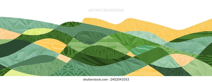 Green abstract rice field top view texture vector background. Nature pattern, eco illustration, countryside banner design. Agriculture horizontal landscape, ecological header layout, rural panorama