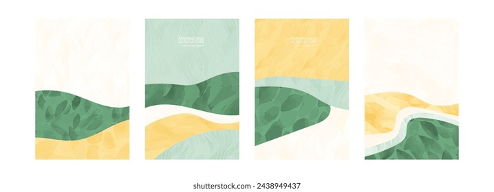 Green abstract rice field top view with texture vector background. Nature pattern, eco illustration, countryside poster design. Collection of agriculture landscape, set of simplicity ecology poster