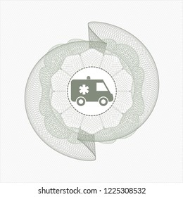 Green abstract rosette with ambulance icon inside