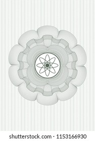 Green abstract rosette with atom icon inside