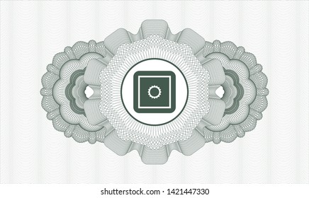 Green abstract rosette with bank safe icon inside