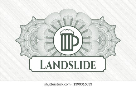 Green abstract rosette with beer jar icon and Landslide text inside