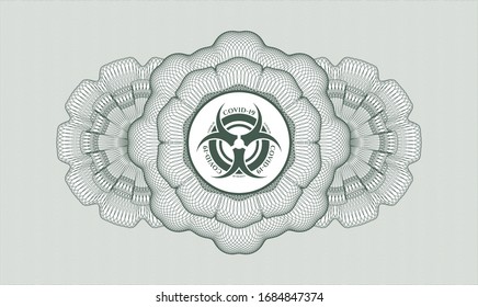 Green abstract rosette with biohazard covid-19 icon inside