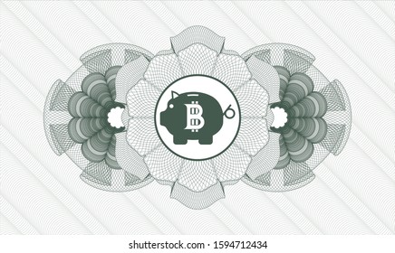Green abstract rosette with bitcoin piggy bank icon inside