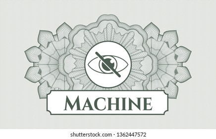 Green abstract rosette with blind icon and Machine text inside