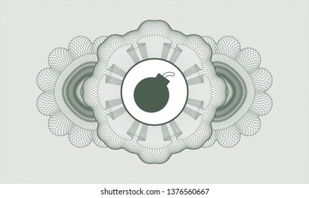 Green abstract rosette with bomb icon inside