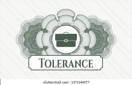 Green abstract rosette with briefcase icon and Tolerance text inside