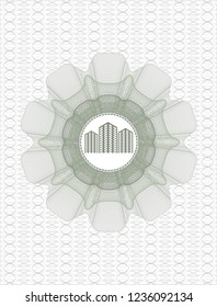 Green abstract rosette with buildings icon inside