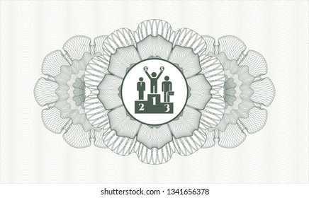 Green abstract rosette with business competition, podium icon inside